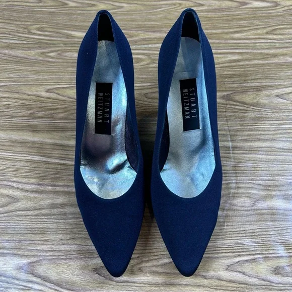 Vintage Stuart Weitzman Lorraine Navy Blue Fabric Pumps Worn Once - Size 8.5 - Picture 2 of 12